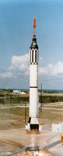 Liftoff of the Redstone rocket carrying Alan Shepard, the first American in space, aboard Freedom 7. Photo courtesy of NASA
